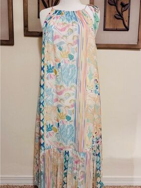 Cost Plus World Market Pastel Multi-Color Printed Maxi Dress